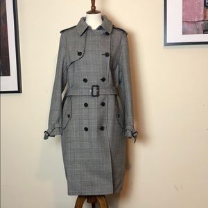 RALPH LAUREN Wool Plaid Coat w/Leather Detail